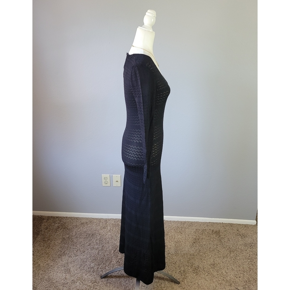 ZARA // ltd ed black pointelle knit plunge long sleeve a-line maxi dress - Picture 10 of 16